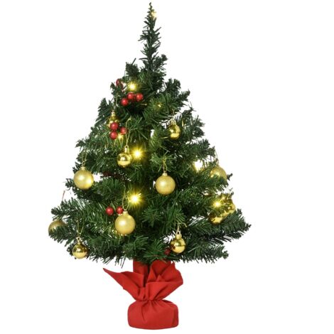 Mini sapin de Noël, décoration de Noël, comprenant des boules de Noël et des lumières LED multicolores, 60 cm