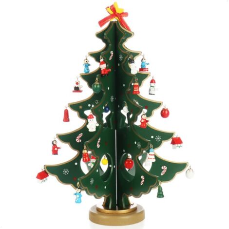Mini sapin de Noël en bois - Décorations décoratives - Support avec ornements suspendus