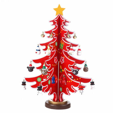 AUNRTB Calendrier de l'Avent, Mini Sapin de nol en Bois pour Decorations nol Table Cadeaux Enfants L Rouge