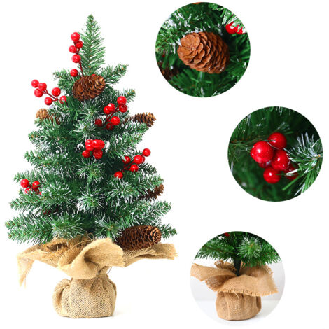 Mini sapins de Noël artificiels de 45,7 cm avec baies, cônes de pin, ornements pour table à manger, bureau, décorations de vacances à la maison.A
