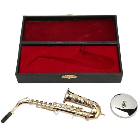 Mini saxophone alto décoratif, fait main, avec support, pour maison de poupée (16 cm).