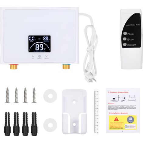 Mini scaldabagno elettrico istantaneo da 3000 W 220 V con temperatura costante, telecomando e display digitale scaldabagno a richiesta colore bianco con telecomando