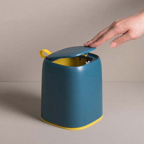 Mini-Schreibtisch-Abfalleimer mit Deckel für Büro und Ankleidezimmer, dunkelblau, Kunststoff