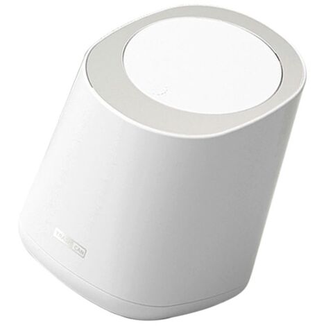 Mini-Schreibtisch-Abfalleimer mit Schnappdeckel – Weiß/Elfenbeinfarbener Kunststoff – Mini-Schreibtisch-Mülleimer, 350 g Fassungsvermögen, Abmessungen 13 x 14,7 x 17 cm