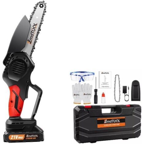 mini scie à chaîne de 6 pouces avec 1 batterie de 1,5 Ah et 2 chaînes, 3500 TR / min, scie d'élagage, batterie de sécateur, sécateur, machine à couper le bois, orange