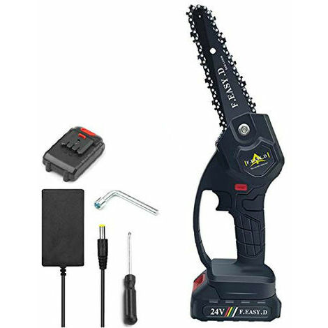 Mini scie à chane électrique 24V 12.7CM, mini trononneuse à main électrique avec 1 batteries, 1 charge
