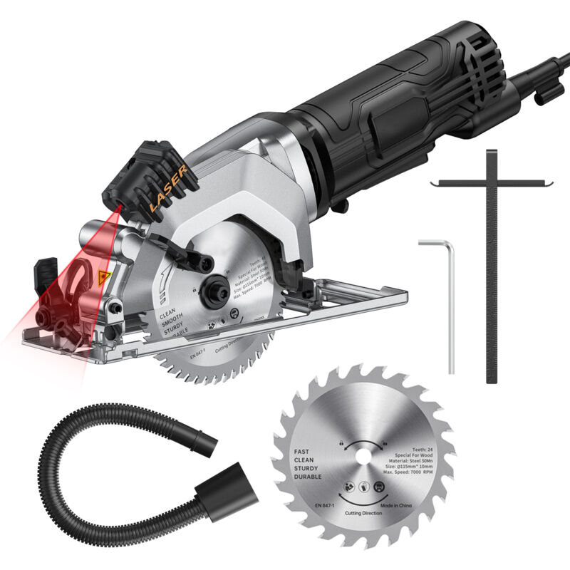 Mini scie circulaire 580W, 3700 tr/min, 4-1/2 pouces, scies électriques, avec guide de découpe laser, pour coupes de carreaux de bois et de plastique