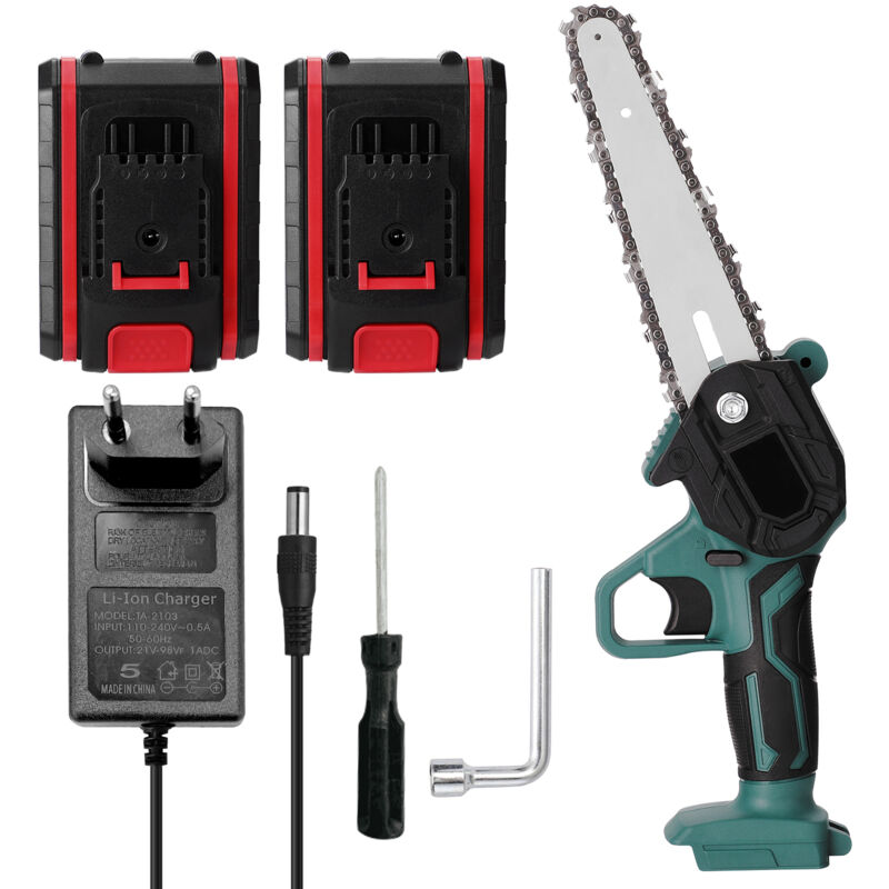 Meterk - Mini scie électrique portable à deux batteries 21 v, rechargeable, petite tronçonneuse à une main, outil de travail du bois pour jardin,