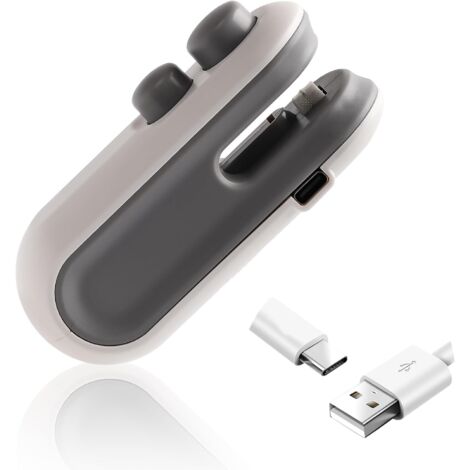 Mini selladora de bolsas, selladora de bolsas 2 en 1 y cortador magnético, máquina de sellado al vacío recargable, reselladora de bolsas para almacenar alimentos (blanca)