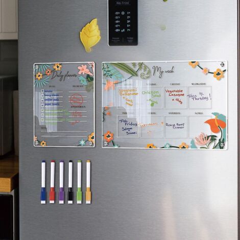 mini Semainier Acrylique Effaable Transparent - Botanique, Format A3+a4, Facilement Effaable, Contient 6 Marqueurs