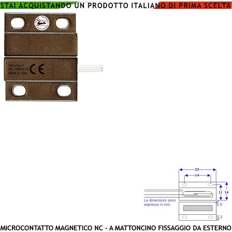 Mini Sensore Magnetico Marrone Antifurto Per Infissi Contatto Reed NC in Ampolla Sottovuoto Sensibilità Magnetica 10 mm Tensione Max 100 V Corrente 1 A Contenitori Con Fori di Fissaggio IP65 4 Fili