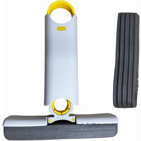 Mini Serpillière Lavable avec Essorage Manuel – Manche et 2 Têtes pour Cuisine, Salle de Bain, Voiture