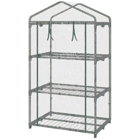 MINI SERRA CON COPERTURA IN PLASTICA. TELAIO IN ACCIAIO CON 3 RIPIANI. 69X49X125CM. TRASPARENTE
