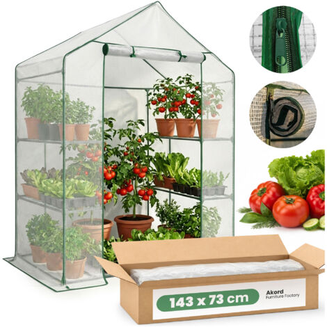 Mini serra da giardino a casetta con struttura in metallo e telo in PE con ripiani 1 porta Bianco 143x73x195 cm