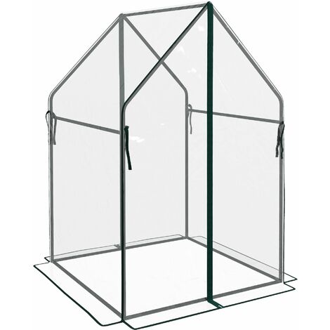 Mini Serra da Giardino con 2 Porte Avvolgibili 90x90x145 cm Copertura in PE  Trasparente