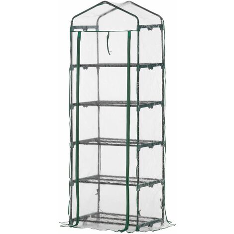 Mini Serra per Piante a 5 Ripiani 69x49x193 cm in Acciaio Verde