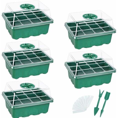 Mini serra per piantine con vassoio per semi a 12 fori, con cupola di umidità regolabile, propagatore da giardino per avviare e coltivare semi, serra di germinazione durevole, confezione da 5