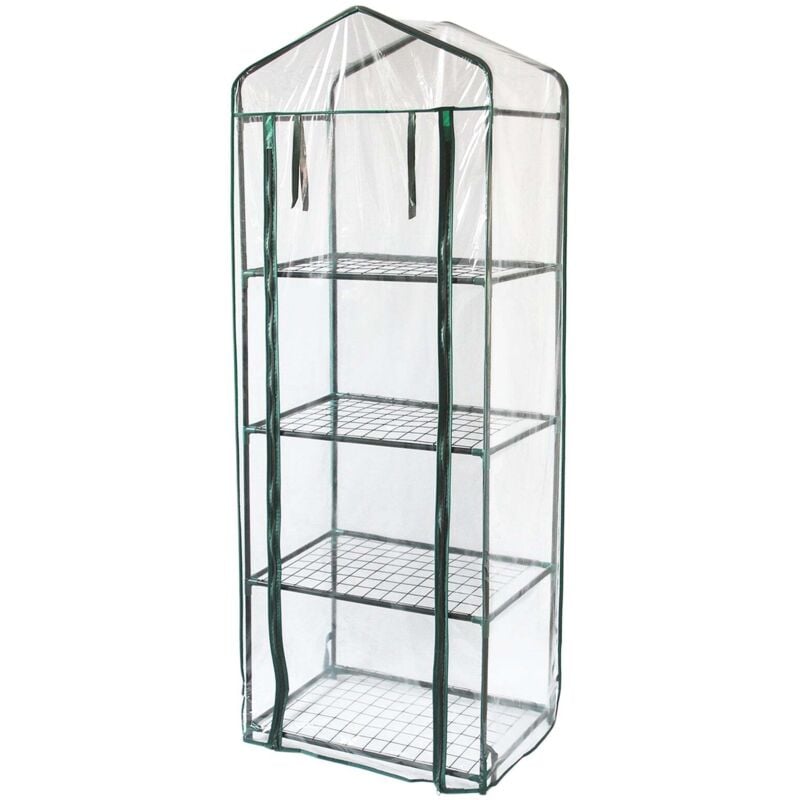 Mini Serre à 4 Étages Couverture Étanche Transparente en pvc Petites Étagères Cultiver des Plantes Jardin Cadre en Acier [Truelle inclus]