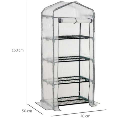 Mini serre aluminium blanche 70x50x160cm, châssis froid 4 étagères pour plantes et semis