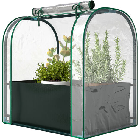 Mini Serre avec Sac de Plantation, Serre Portable à Porte Enroulable, 68 x 50 x 70 cm, Vert Foncé