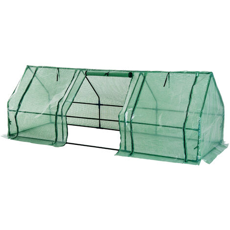 Mini serre de jardin 270L x 90l x 90H cm acier PE haute densité 140 g/m² anti-UV 3 fenêtres avec zip enroulables vert - Vert