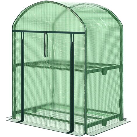 Mini Serre de Jardin avec 2 Étagères Métal et Bâche PE, 69x49x92cm, Vert