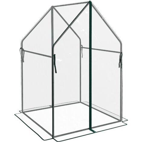 Mini Serre de Jardin avec 2 Portes Coulissantes et Couverture en PE 90x90x145cm, Transparent