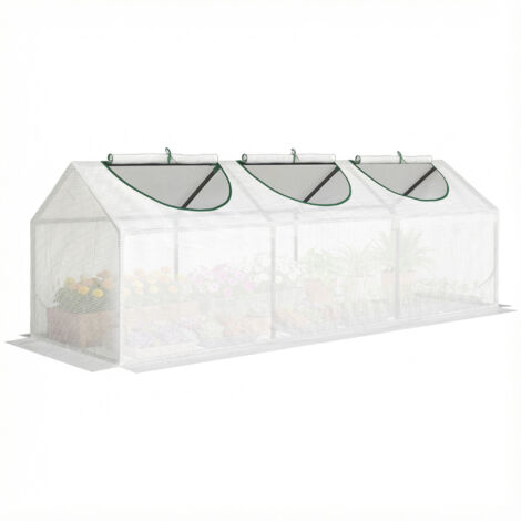 Mini serre de jardin avec 3 fenêtres à enrouleur, bâche PE haute densité 140 g/m², dimensions 180x60x60 cm, couleur blanc