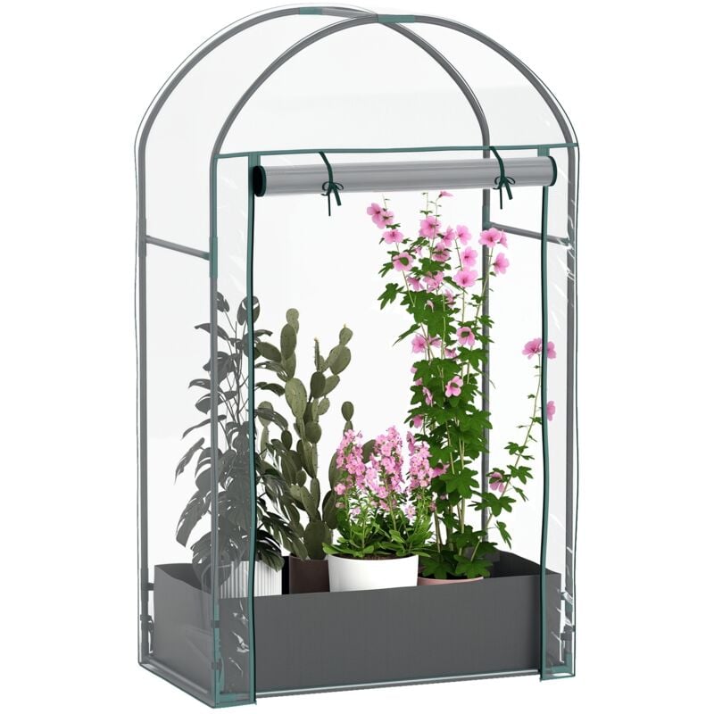 Mini serre de jardin balcon - porte enroulable zippée, sac plantation - 89 x 50 x 152 cm - acier pvc transparent