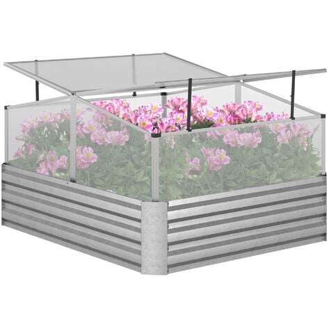 Mini serre de jardin carré potager 2 lucarnes dim. 126L x 107l x 67H cm alliage alu. acier galvanisé ondulé polycarbonate