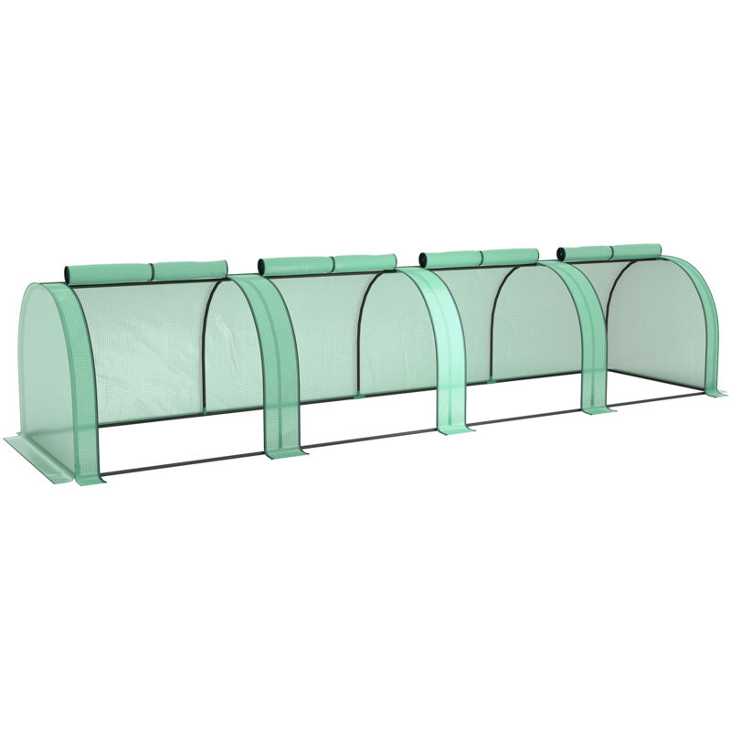 Mini serre de jardin mini serre à tomates 4 x 1 x 0,8 m 4 portes zippées acier pe haute densité 140 g/m² vert