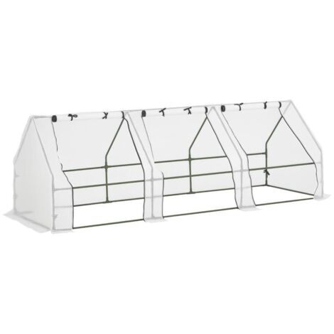 Mini Serre de Jardin mini serre tunnel 270L x 90l x 90H cm toit pointu Acier PE Haute densité 140 g/m² Anti-UV 3 fenêtres avec Zip enroulables Blanc