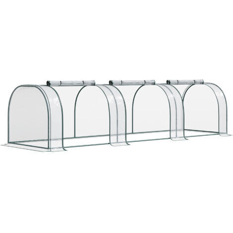 Mini Serre de Jardin mini serre tunnel serre à tomates 3,5L x 1l x 0,8H m Acier PVC Haute densité Anti-UV 3 fenêtres avec Zip enroulables Vert et Transparent