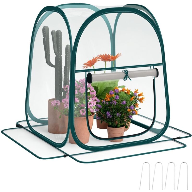 Mini serre de jardin pop up avec sac de transport - porte zippée enroulable - dim. 70 x 70 x 80 cm - pvc transparent vert