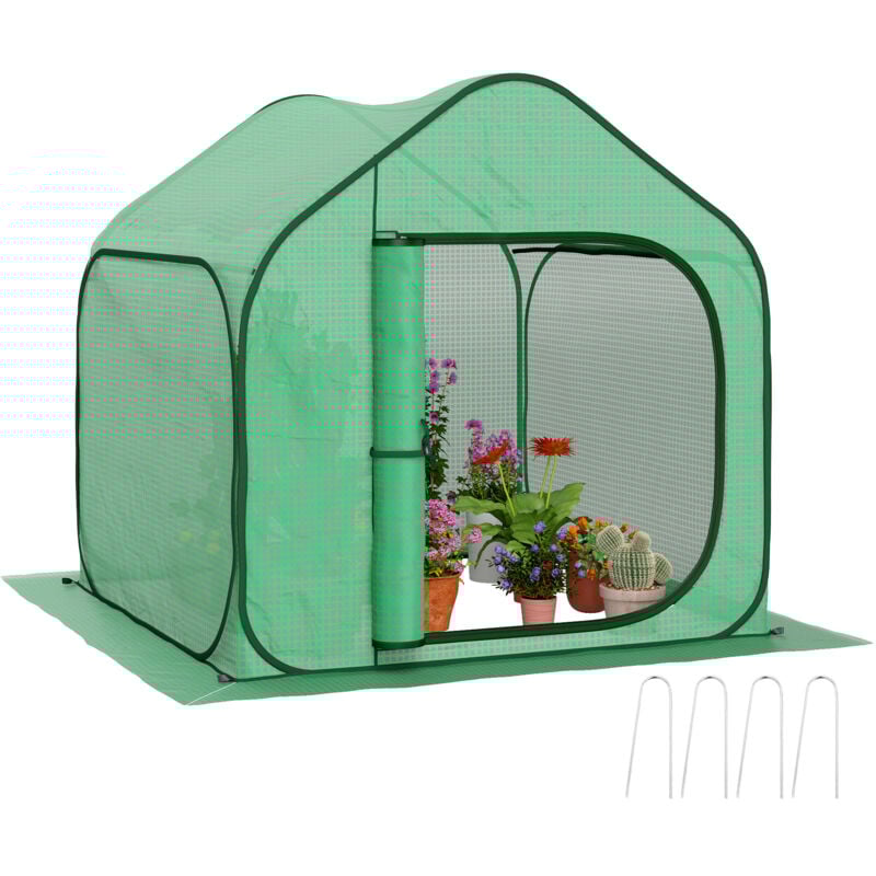 Mini serre de jardin pop up - porte zippée - dim. 150 x 148 x 148 cm - acier pe vert