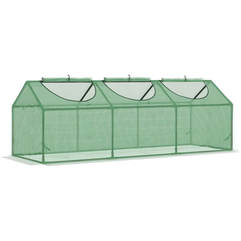 Mini serre de jardin serre à tomates 180 x 60 x 60 cm 3 fenêtres zippées enroulables acier thermolaqué pe haute densité vert