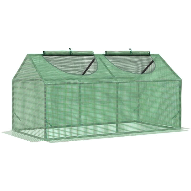 Mini serre de jardin serre à tomates 120 x 60 x 60 cm 2 fenêtres zippées enroulables acier thermolaqué pe haute densité vert