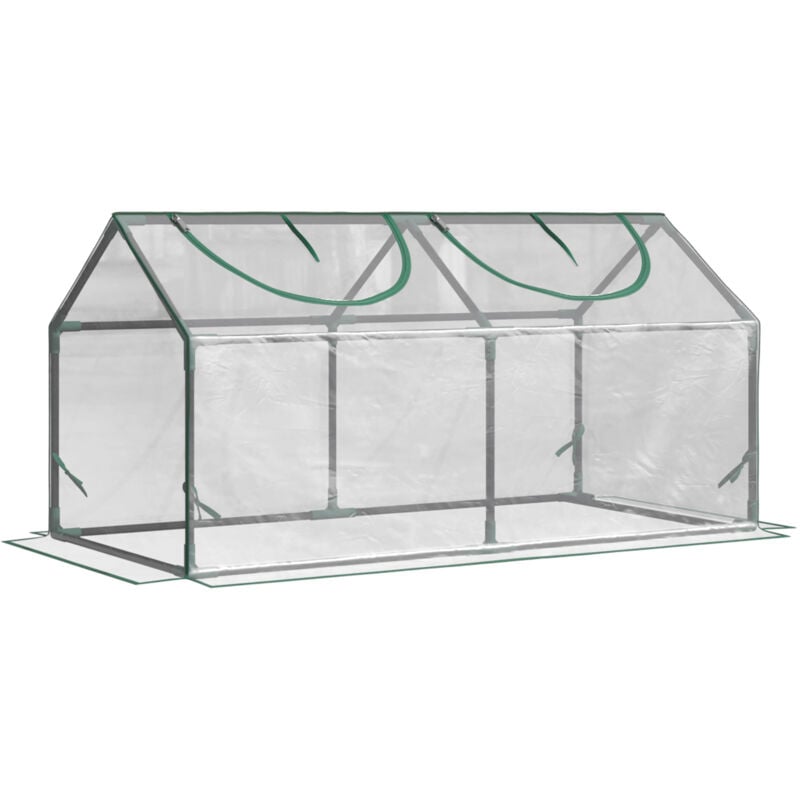 Mini serre de jardin serre à tomates 120 x 60 x 60 cm 2 fenêtres zippées enroulables acier thermolaqué pvc haute densité transparent