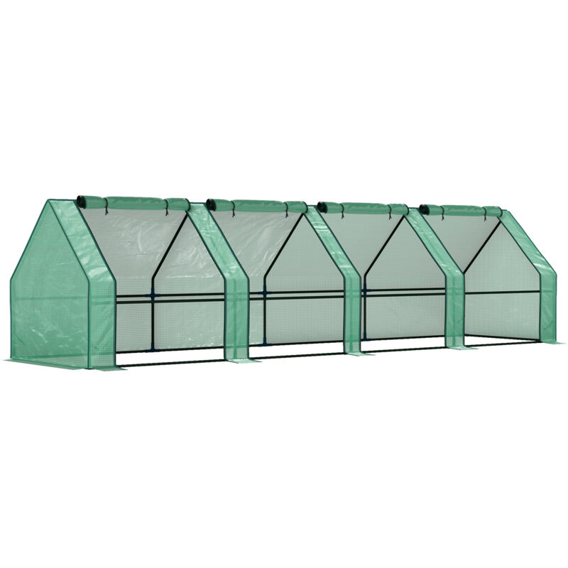 Mini Serre tunnel de Jardin - Outsunny - 4 fenêtres avec Zip enroulables - Acier PE 140 g/m² Anti-UV - 360x90x90cm - Vert