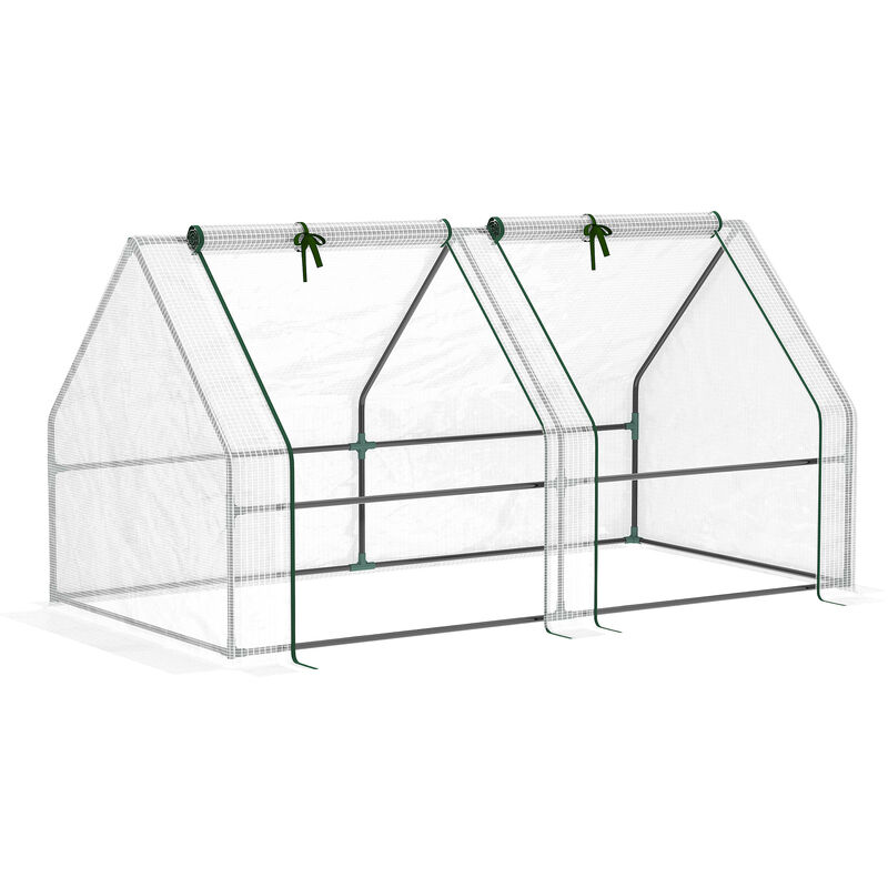 Mini serre de jardin serre à tomates 180L x 90l x 90H cm acier pe haute densité 140 g/m² anti-UV 2 fenêtres avec zip enroulables blanc - Blanc