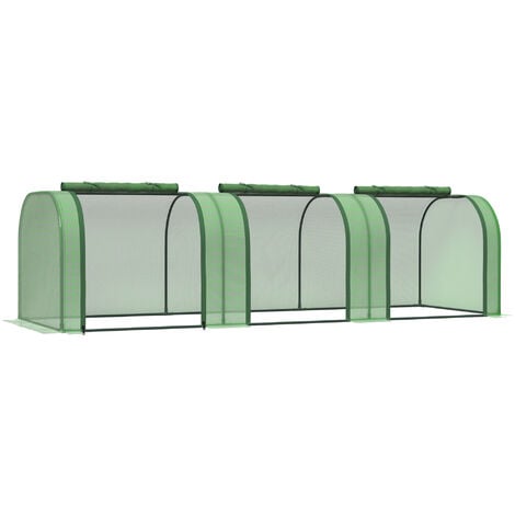 OUTSUNNY Serre de jardin tunnel 3,5L x 1l x 0,8H m 3 portes zippées bâche PVC transparent métal époxy vert