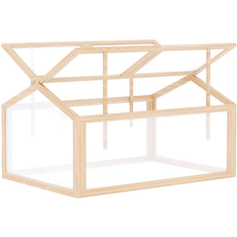 Mini serre de jardin serre à tomates dim. 102L x 71l x 53H cm double toit ouvrable 2 niveaux panneaux polycarbonate bois sapin pré-huilé - Beige