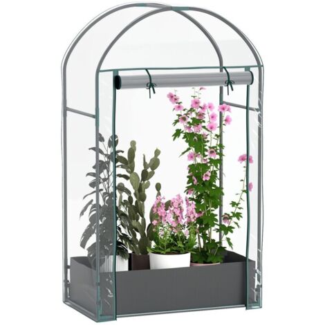 Mini serre de jardin serre balcon avec sac de plantation et housse en plastique renforcé, porte enroulable, transparente
