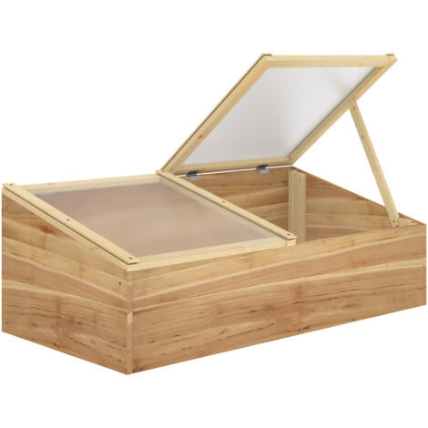 Mini Serre de Jardin Serre pour semis dim. 100L x 50l x 36H cm Toit 2 pans ouvrables séparemment Panneaux de Polycarbonate Bois Sapin pré-huilé