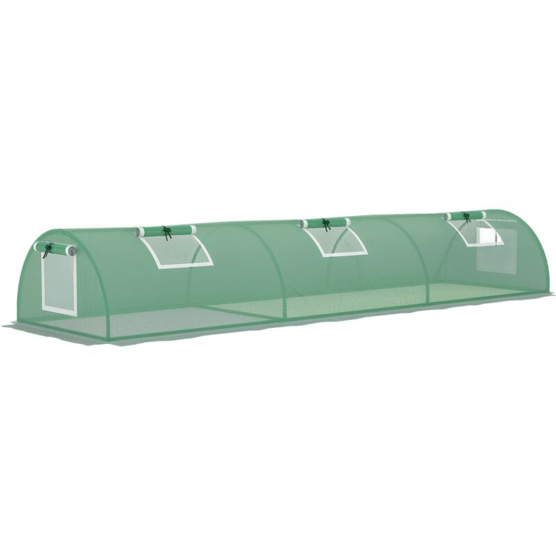 Mini serre de jardin serre à tomates dim. 300L x 80l x 45H cm acier pe 5 fenêtres zippées enroulables vert