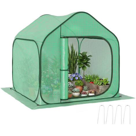 Mini serre pop-up petite serre légumes plante fleurs avec porte à fermeture éclair en PE 150 x 148 x 148 cm vert