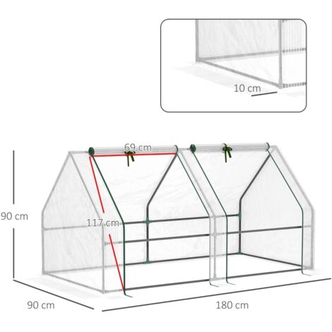 Mini serre portable blanche 183x91x91cm, PE imperméable anti-UV grandes portes zippées