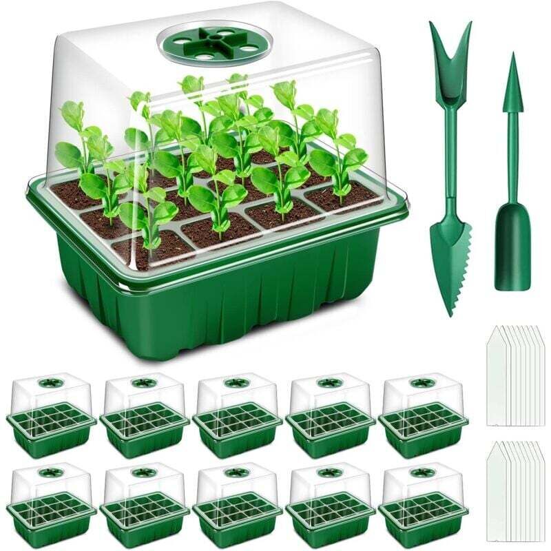 Mini Serre pour Plantes, 10 Pièces 120 Cellules Intérieure Plateau Semis avec couvercles rehaussés, Bac à semis Pépinière Boîte de Culture Durables,