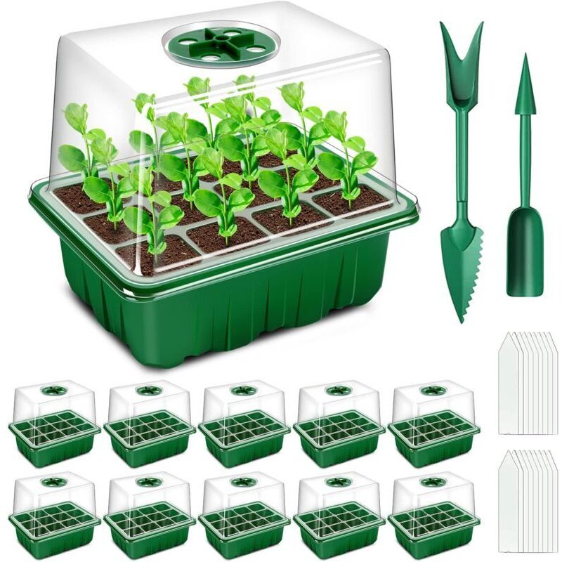 Mini Serre pour Plantes, 10 Pièces 120 Cellules Intérieure Plateau Semis avec couvercles rehaussés, Bac à semis Pépinière Boîte de Culture Durables,