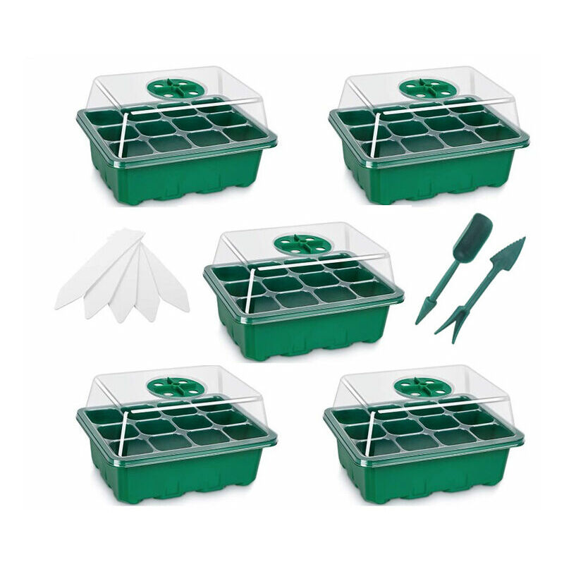 Fontainebleau - Mini Serre pour Plantes, 5 Pièces 12 Cellules Intérieure Plateau Semis Bac à semis Pépinière Boîte de Culture avec Couvercle et